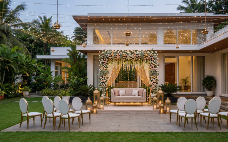 Intimate Malabar Muslim wedding setup showing a smaller, budget-friendly celebration